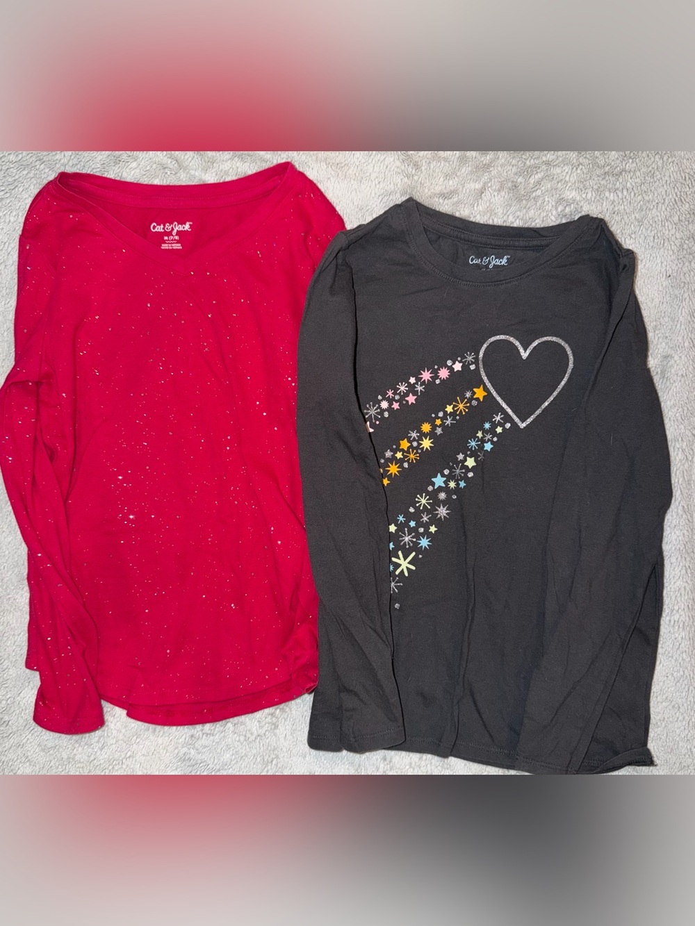 Cat & Jack Long-Sleeve Tees - Hot Pink & Black with Sparkle